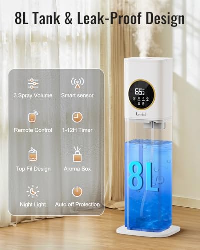 Humidifiers for Bedroom, 2.1Gal/8L Humidifier large room with Essential Oil Diffuser, Night Light, Top Fill Whole House Co...