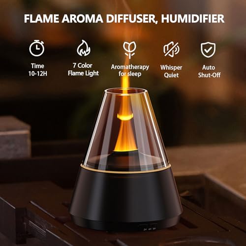 Flame Essential Oil Diffuser, Upgrade 7 Colour Lights Aromatherapy Diffuser, Oil Diffuser, Air Humidifier, Aroma Diffusers...