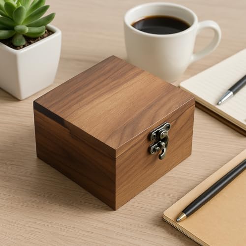 LONMAIX Handcrafted Walnut Wood Keepsake Box – 4.3 x 4.3 x 2.5 inch – Jewelry, Watch & Gift Storage Box – Rustic Wooden Bo...
