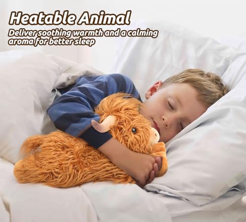 Highland Cow Stuffed Animals, Microwavable Stuffed Animals Heating Pad for Cramps, Pain Stress Relief, Heatable & Coolable...