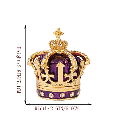 QIFU Hand Painted Purple Royal Crown Style Decorative Enameled Trinket Box Hinged, Unique Gift for Family