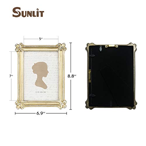 Sunlit Vintage Picture Frame 5x7 Inch, Luxury Antique Photo Frames with Glass Front, Photo Display, Tabletop Wall Hanging,...