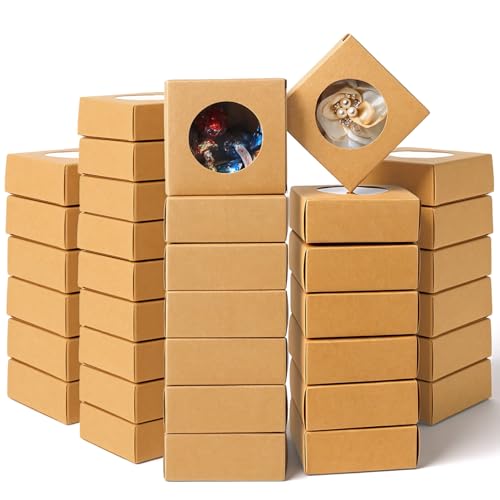 Caeuiciw 120 Pcs Soap Boxes for Homemade, 3 x 3 x 1.2 Inch Small Paper Gift Packaging Boxes with Window, Gift Wrappers for...