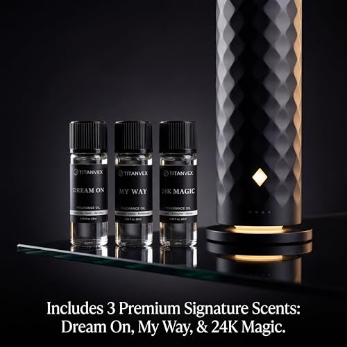TitanVex Essential Oil Diffuser Bundle - Cordless Waterless Diffuser for Home, Office, Car, Bathroom – USB Rechargeable Re...