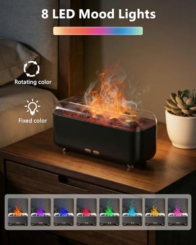 Essential Oil Diffuser, Fireplace Flame Aromatherapy Diffuser 500ml Aroma Humidifier for Home with 8 Colors Night Light, T...