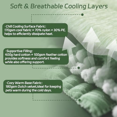 UIQELYS Cooling Mat for Dogs Ice Green, 150x102cm No Gel, Cool Fabric Top & Velvet Back Giant Pet Blanket, Washable, Pet C...