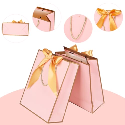 Gift Bags for Presents, 2 Pack Medium Paper Bags with Bow Ribbon Tissue Paper Cards Thank You Gift Bag with Handles for Ch...