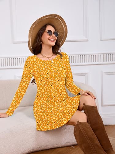 DEARCASE Women's Long Sleeve T Shirt Dress Crewneck Knee Length Loose Casual Flowy Swing Tunic Dresses with Pockets
