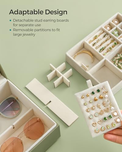 SONGMICS 2-Layer Jewelry Box, Jewelry Organizer with Handle, Removable Jewelry Tray, Jewelry Storage, Floating Effect, 8.1...