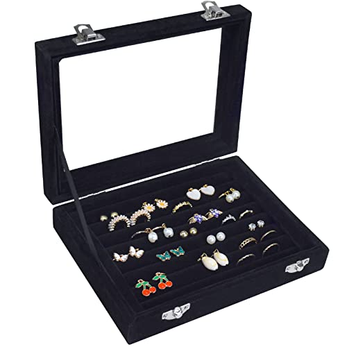 Vicoter Rings Organizer Tray 7 Slots Velvet Jewelry Earring Storage Box with Transparent lid Jewelry Display Case for Girl...