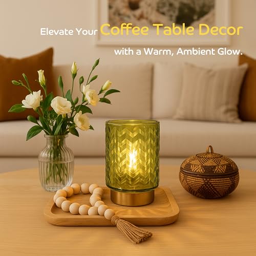 LUSHARBOR Battery Operated Table Lamp, Small Lamp Bedside Decor Ambient, Cordless Glass Table Lamp Battery Powered for Boo...