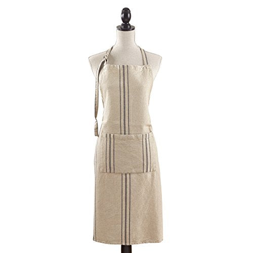 SARO LIFESTYLE Ferme Maison Collection Striped Style Linen Apron/1117.N01, 28" x 35", Natural