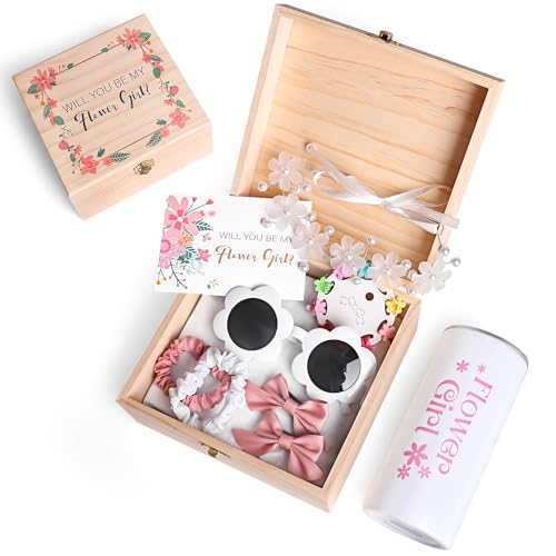 9Pcs Flower Girl Proposal Gift Set, Will You Be My Flower Girl Gift for Wedding Includes Tumbler Sunglasses Hair Accessory...