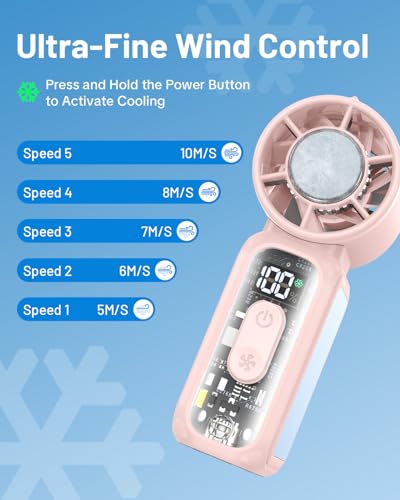 W & O Portable Handheld Fan with Semiconductor Cooling,Speed (1-199) Personal Turbo Mini Fan 4300mAh Rechargeable,Powerful...