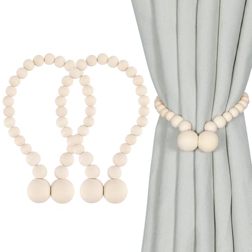 KLOGTSIND Magnetic Curtain Tiebacks, Curtain Holdbacks for Curtains 2 Pack, Wood Bead Curtain Holders for Boho Bedroom Dec...