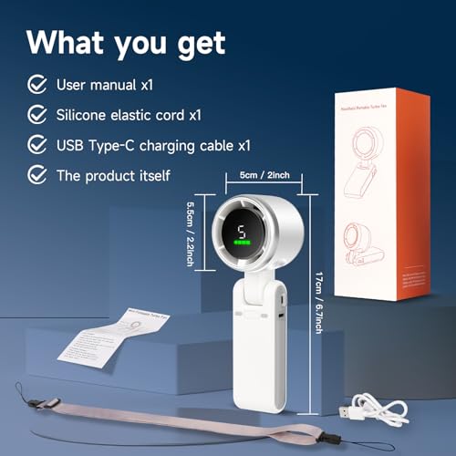 Portable Handheld Turbo Fan for Travel - 5 Gear Wind, Up to 12 Working Hours, 3-IN-1 Handheld Mini Fan with Air Turbo Tech...