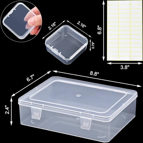 Bead Organizer Box, 30pcs Small Clear Plastic Storage Containers, Craft Storage Box Features Hinged Lid and Labels, Mini B...