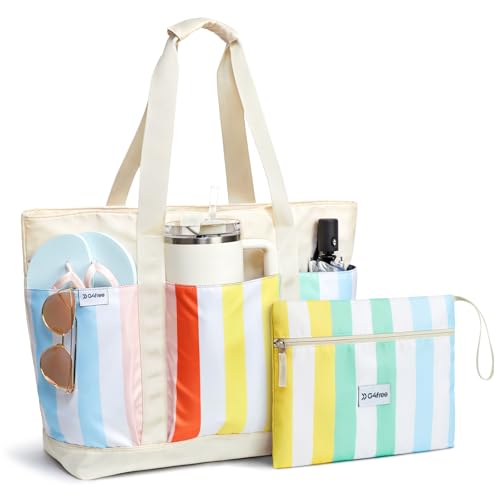 G4Free Beach Bag,Waterproof Beach Tote Pool Bags for Women,Compatible with Cup,Foldable for Weekender Travel