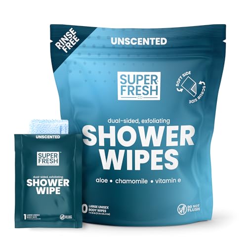 Super Fresh Body Wipes, Large Unscented Shower Wipe for Adults Men Women Kids, Personal Hygiene Cleansing Cloth Enriched w...
