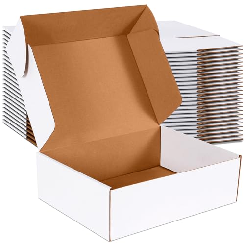 JOWLOT 12x9x4 inch Shipping Boxes Set of 20, White Corrugated Cardboard Box Literature Mailer for Mailing Packing Moving a...