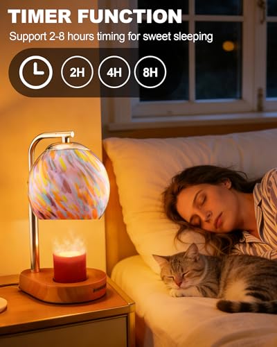 WangshengLe Stained Glass Candle Warmer Lamp with Dimmable 7-Level Brighness, Adjustable Height with 2/4/8H Timer, Home De...