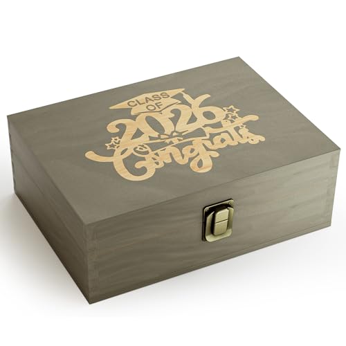 REMEIT Graduation Keepsake Box - Engraved Class of 2026 Wood Memory Box Congrats Grad Gift for Him Her, Perfect for Storin...