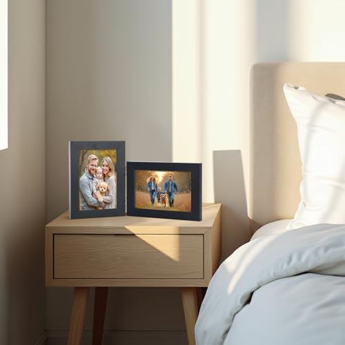 Epecfan 5x7 Double Hinged Picture Frame - Black Foldable Photo Frame with Real Glass, Adjustable Vertical & Horizontal Dis...