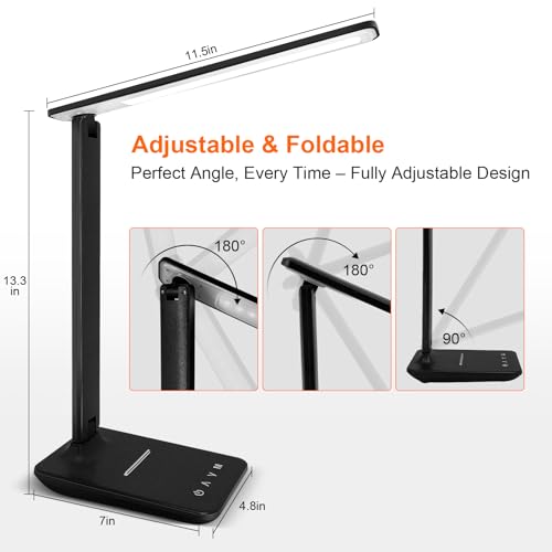 shinelife LED Desk Lamp for Office Home, Bright Desk Light with USB Charging Port, Adjustable Dimmable Desk Lamps 5 Modes ...