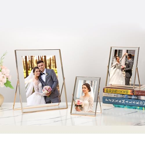 Gold 8x10'' Floating Frame Set of 2, For Photo Sizes ( 5x7'' ,6x8'' 7x9'' up to 8x10''), Beautiful Metal Lace Edge Frames ...
