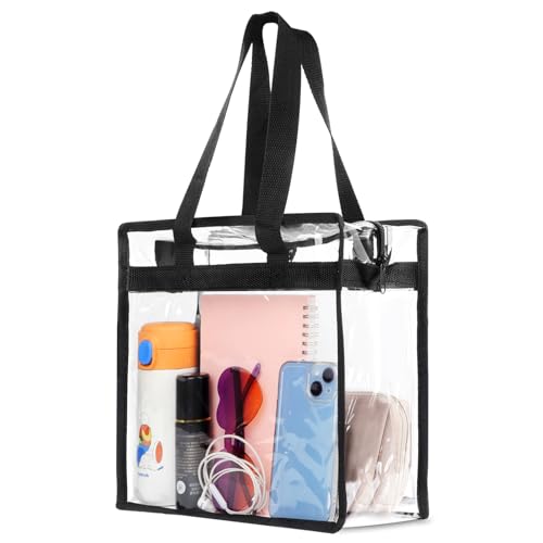 Hoiny Clear Bag for Stadium Events Approved, 12x6x12 Large Transparent Tote Bag with Zipper for Gym Concert Sports Festivals