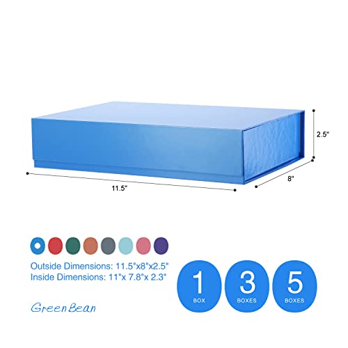 GREEN BEAN Gift Box 11x7.8x2.3 Inches, Blue Gift Box with Lid for Presents, Magnetic Shirt Gift Boxes for Clothes (Glossy ...