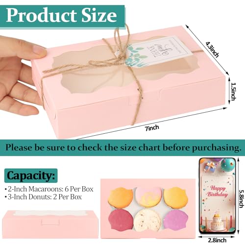 Jyongmer 40 Pack Cookie Boxes with Clear Window, 7 x 4 3/8 x 1½ Inch Small Pink Kraft Candy Boxes Premium Pastry Boxes wit...