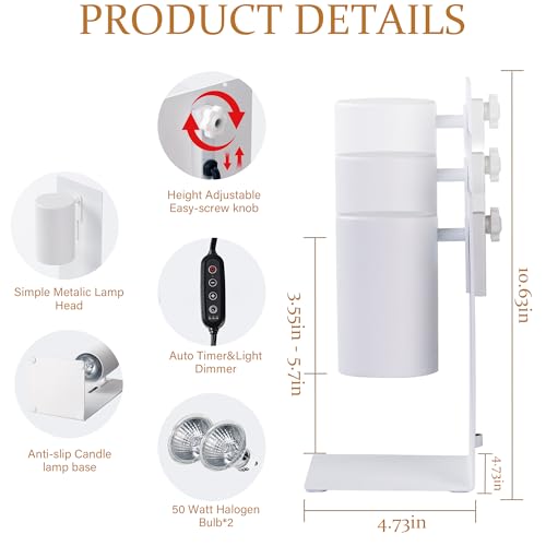 White Candle Warmer Lamp with Timer & Dimmable, Height Adjustable Flameless Candle Warmer for Jar Candles, 2 Bulbs Include...