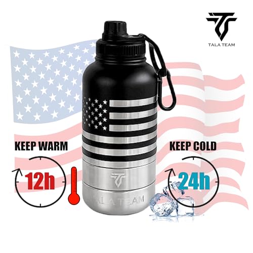 TALA TEAM Insulated Dog Water Bottle Portable (32oz) - Dog Travel Water Bottle with a Hook for Hiking & 2 Bowls Attached. ...