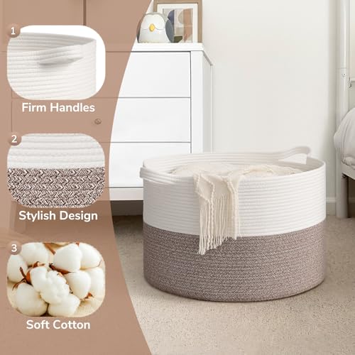 Goodpick Blanket Basket Living Room, 19.7"x19.7"x12.6" Cotton Rope Toy Basket for Blankets, Woven Baskets for Storage, Toy...