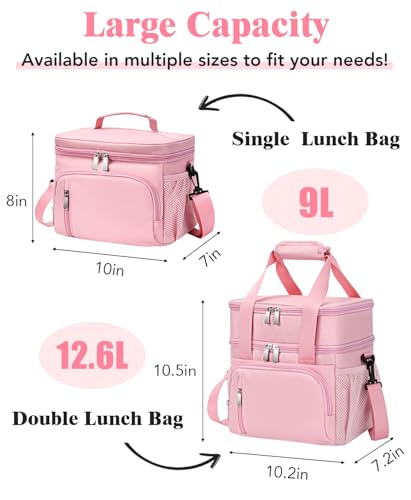 MIAOJIE Insulated Lunch Bag for Men & Women, 9L Leakproof Lunch Box Soft Cooler Tote with 5 Pockets, 600D Oxford, EVA Lini...