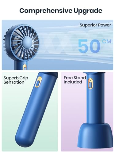Warmco Mini Portable Fan 2-Pack - 3 Speed Rechargeable Handheld & Desk Fan with Base, Compact Cooling for Travel, Makeup, ...