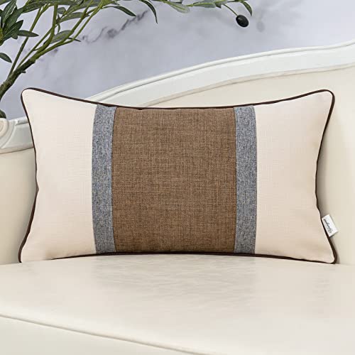 Yangest Patchwork Pillow Cover 12x20 Inch Luxury Cotton and Linen Cushion Cover Rectangle Pillowcover for Couch Bedroom Li...