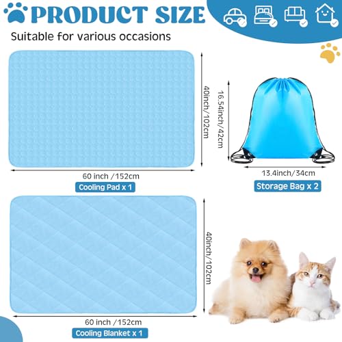 Hillsuren 2 Pack Dog Cooling Mat and Blanket Washable Cooling Pads Pet Throw Blanket Sleeping Kennel Mat with Storage Bag ...