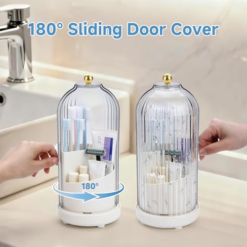 Johehe Toothbrush Organizer with Cover,3 Slots for Bathroom Toothbrush Holders with Lid,Dustproof Design,Rotating Holder,I...