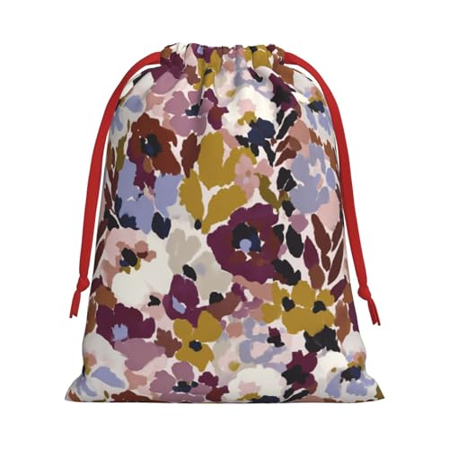Hayyett Abstract Floral Motif Flower Soft Velvet Christmas Drawstring Bag Reusable Wrapping Sack Xmas Party Present Bag