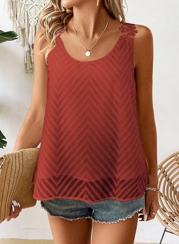 Womens Tank Tops Flowy Sleeveless Summer Boho Tank Top for Women Casual Crewneck Strap Lace Camisole Shirts