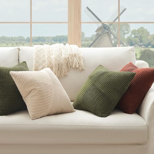 Topfinel Olive Green Decorative Throw Pillow Covers Set of 2 18x18 Inches for Couch Bed Sofa, Boho Aesthetic Home Decor, S...