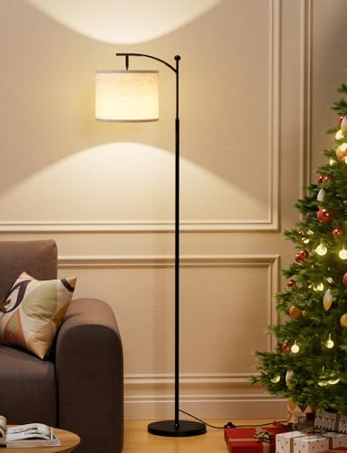 Ambimall Tall Floor Lamps with 3 Color Temperatures Bulb & Adjustable Linen Shade, for Living Room, Bedroom, Office, Class...