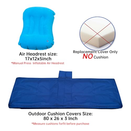 Replacement Covers for Outdoor Chaise Lounge Cushions, 80 x 26 x 3 Inch Patio Lounge Chair Cushion Covers–Waterproof, Fad...