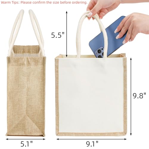 SOUJOY 6 Pack Burlap Tote Bags, Reusable Jute Gift Tote with Handles, Small Beach Bags, Canvas Grocery Shopping Tote for B...
