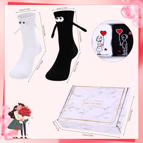 scenicamp 2 Pairs Couples Magnetic Holding Hands Socks with Gift Box Romantic Novelty Gifts for Him, Her, Husband, Wife
