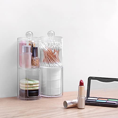 Cotton Swab Container and Cotton Pad Storage Box Double Layer Plastic with Lid, Desktop Organizer for Makeup Removal and B...