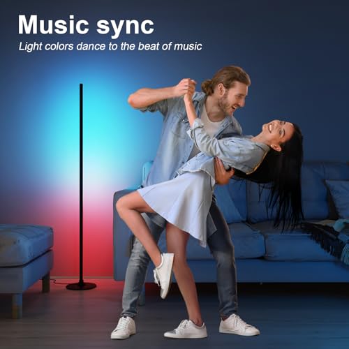 Lanmonlily Corner Floor Lamp, Smart RGB LED Corner Lamp with Alexa, Smart Modern Floor Lamp with Music Sync, Timer Settin...
