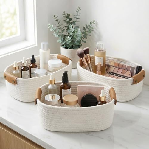 Beautiful Storage Basket Set of 3 - Sturdy Jute Rope Baskets for Shelves Are Perfect for Organizing Your Home - Quality St...